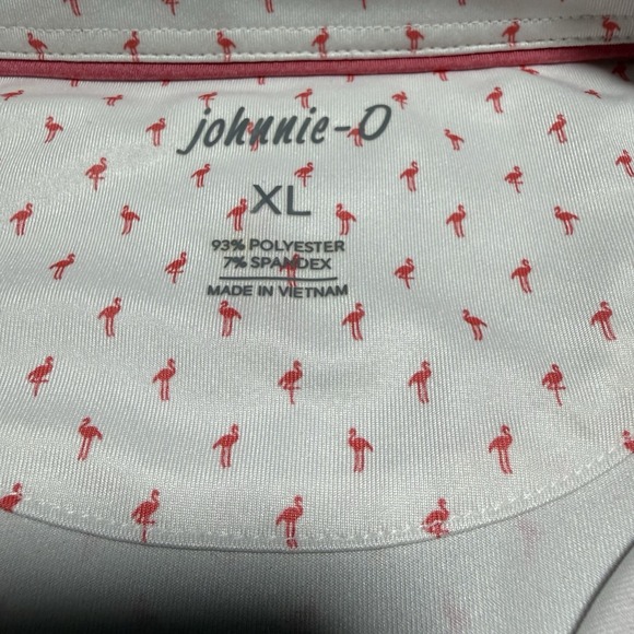 Johnnie O Performance Polo Shirt White Flamingo Print XL Golf Tennis Casual - Picture 7 of 10